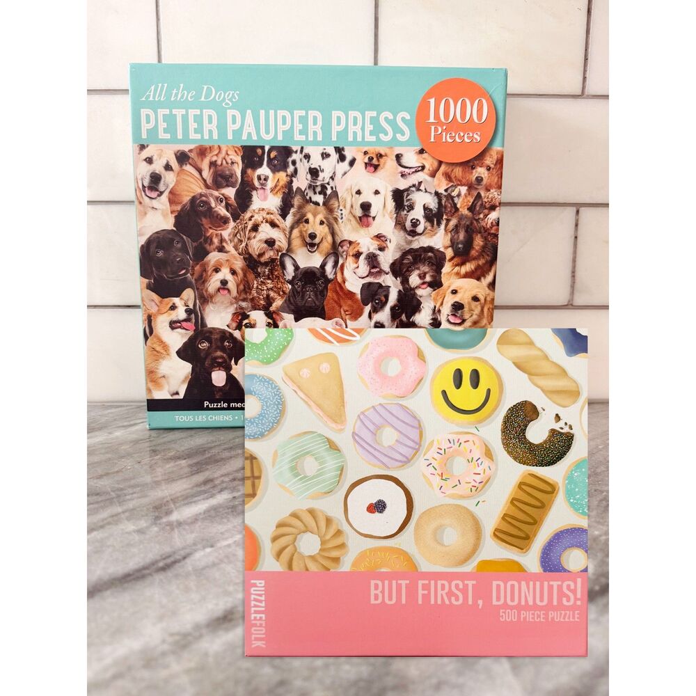 Peter Pauper Press All The Dogs 1000 Pc  & Puzzlefolk But First Donuts 500 Pc